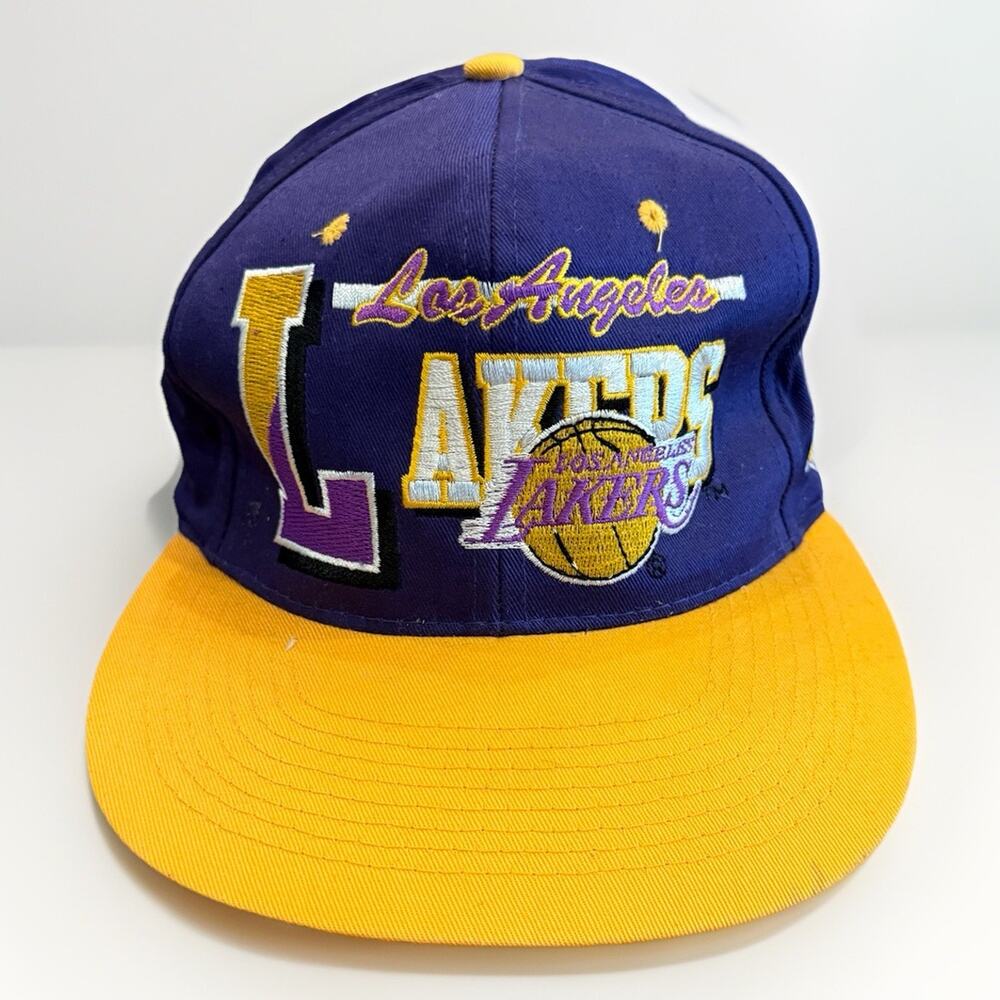 Vintage 90s AJD NBA Los Angeles Lakers All Over Print Adjustable Snapback Hat
